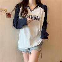 ราคา ฤดูใบไม้ร่วงใหม่คอวีตัดกันพิมพ์ตัวอักษรหลวมมีฮู้ดแขนยาวเสื้อยืดผู้หญิง (23154296010)