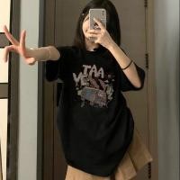 ราคา ฤดูร้อนใหม่วินเทจพิมพ์หลวมความยาวปานกลางแขนสั้นเสื้อยืดผู้หญิง (22525538627)
