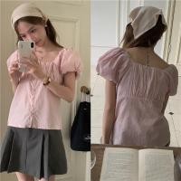 ราคา เสื้อเชิ้ตแขนสั้น คอสี่เหลี่ยม แขนพอง สีพื้น สไตล์เกาหลี เรโทร แฟชั่นฤดูร้อน สําหรับผู้หญิง (19482558561)