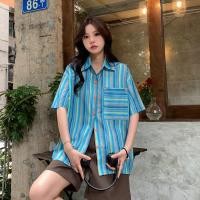 ราคา เสื้อเบลาส์แขนสั้นลําลอง ทรงหลวม ลายทาง แนวตั้ง สไตล์วินเทจ แฟชั่นฤดูร้อน สําหรับผู้หญิง (17797564662)