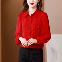 ราคา ชุดเชิ้ตผู้หญิงสไตล์เกาหลีแขนยาวสีพื้นแฟชั่นสไตล์ตะวันตก ชิฟฟอนหลวมสำหรับวัยกลางคนและผู้สูงอายุ (27084129189)