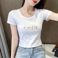 ราคา ผู้หญิง เสื้อยืดสไตล์เกาหลี แขนสั้นใหม่ เอวสูง เสื้อยืดสั้นสดใหม่ (41402305274)