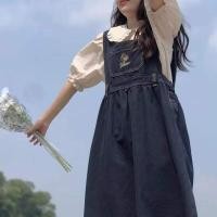 ราคา ชุดเดรสยีนส์ปักลายดอกไม้สำหรับผู้หญิงตัวเล็ก ฤดูร้อน ขนาดใหญ่ หวาน ยาวกลาง สไตล์เกาหลี ชุด A Line (40353323423)