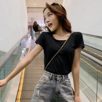 ราคา เสื้อยืดสีทึบสไตล์เกาหลี สลิมฟิต คอกว้างแขนสั้น สำหรับผู้หญิง (41568031889)