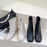ราคา Retro Square Toe รองเท้าส้นสูงสำหรับฤดูใบไม้ร่วงและฤดูหนาว ส้นหนาพร้อมซิปด้านหลัง (48400293997)