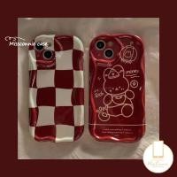 ราคา 3Dหยักขอบโค้งGlossyสําหรับIPhone 17 7 16 6 6s 8 15 Plus 11 14 17 13 12 15 Pro Max XR X XS Max 15 7Plus Checkerboardการ์ตูนสีแดงปีใหม่ที่อุดมไปด้วยกระต่ายน่ารักฝาครอบ (18889110625)