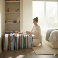 ราคา ถุงกระสอบ กระเป๋ากระสอบ สีเลือดหมู ถุงกระสอบฟางสายรุ้งหนา เคลือบหลายชั้น สีรุ้ง shopping bag กระสอบ (52351434326)