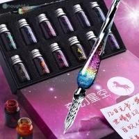ราคา Glitter ปากกาแก้วชุด 12 หมึกแก้วปากกา Caligraphy ชุดของขวัญลายเซ็นวาดบัตรของขวัญการเขียนปากกาแก้วชุด TH (29857250421)