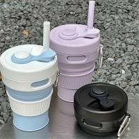 ราคา แก้วน้ำซิลิโคนพับได้ 450 มล แก้วน้ำพกพาแบบยืดหดได้ แก้วน้ำพับได้ แก้วกาแฟแบบมีหลอด TH (29291568537)