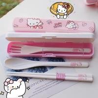 ราคา ชุดจานอาหารพกพา Sanrio Hello Kitty อนิเมะ ตะเกียบ ช้อน ส้อม ชุดนักเรียน ออฟฟิศ TH (42024868902)