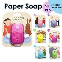 ราคา ღ 50pcs box Bathroom Disposable Soap Paper Convenient Travel Soap Paper Washing Hand Bath Clean Scented Mini Paper Slice Soap (27820341124)