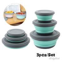 ราคา ชุดชามกล่องข้าวพับได้พกพาพร้อมฝาปิด ซิลิโคน 3 ชิ้น ชุด ภาชนะใส่อาหาร ชุดอุปกรณ์ตั้งแคมป์กลางแจ้ง ชามสลัดพับได้พร้อมฝาปิด (24788937393)