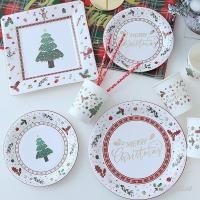 ราคา ღ ชุดจานชามแบบใช้แล้วทิ้งสำหรับคริสต์มาส ชุดจานชามตกแต่งงานปาร์ตี้คริสต์มาสอันประณีต (45201551880)
