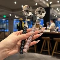 ราคา ใหม่แสงหรูหรามุกเลียนแบบเซรามิกจับสแตนเลสอินรู้สึกช้อนขนาดเล็กกินช้อน ขวาน (41723056948)