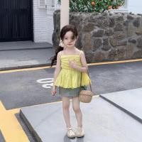 ราคา ชุดเด็กผู้หญิงฤดูร้อน 2025 เสื้อผ้าเด็กสไตล์เกาหลี เสื้อเกาะอกพลีต ขอบดอกไม้หวาน ชุดที่สวยงาม (44402526713)