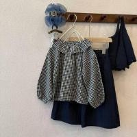 ราคา เสื้อเด็ก 2025 ฤดูใบไม้ร่วงสไตล์ใหม่เกาหลีรุ่น Retro Art All Match เสื้อเด็กเด็กลายสก๊อต Tops (41213526542)