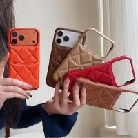 ราคา ใหม่Insสไตล์เพชรตารางตัดช่องใส่การ์ดหนังสําหรับiPhone 17 iPhone 15 iPhone 13 Pro Max 14 16 Pro Max Unisex semi enclosed Anti Shock Minimalist Design 5 สี ฝาครอบ (53051975733)