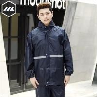 ราคา ชุดกันฝน เสื้อกันฝน สีกรมท่า มีแถบสะท้อนแสง รุ่น หมวกติดเสื้อ Waterproof Rain Suit New Alitech (2565478889)