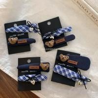ราคา เกาหลี เกาหลีใหม่สไตล์หมีโบว์สีฟ้าสีขาวลายสก๊อตกิ๊บชุดหวานน่ารักเรียบคลิปด้านคลิปอุปกรณ์ผมจุด สินค้า (43622693016)