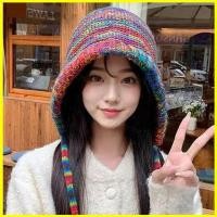 ราคา SY1 หมวกถักลายสายรุ้ง สำหรับฤดูหนาว ทำจากขนสัตว์ ออกแบบมาให้สวมพอดีกับใบหน้า (40323067104)