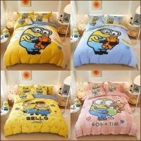 ราคา SY1 ชุดเครื่องนอน Minions ผ้าปูที่นอนผ้านวมปลอกหมอนบ้านห้องนอนล้างทําความสะอาดได้หอพัก 3IN1 สูท (28402695646)