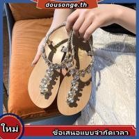 ราคา รองเท้าแตะ ส้นแบน ประดับคริสตัล สีดํา สีทอง สไตล์โบฮีเมียน แฟชั่นสําหรับผู้หญิง (42220392662)