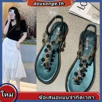 ราคา รองเท้าแตะ ส้นแบน ประดับคริสตัล สีดํา สไตล์โบฮีเมียน แฟชั่นสําหรับผู้หญิง (29410019913)