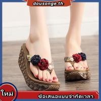 ราคา รองเท้าแตะหูหนีบผู้หญิง รองเท้าแตะกันลื่นแฟชั่นส้นสูงสำหรับผู้หญิงรองเท้าชายหาดริมทะเลฤดูร้อนรองเท้าแตะลายดอกไม้พื้นหนาใส่ไปข้างนอกในวันหยุด (28960992637)