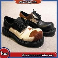 ราคา รุ่นท็อป influencer รูปแบบวัวรองเท้าหนังขนาดเล็ก Horsehair Derby รองเท้าผู้ชายผู้หญิงสไตล์เดียวกันเป็ดแมนดาริน Lace Up ส้นหนารองเท้าหนังลําลอง (24790006283)