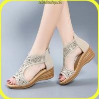 ราคา รองเท้าแตะแบบกลวง รองเท้าแตะรัดส้นแบบเปิดตัวผู้หญิง ส้นเตารีด ติดเพชร (47851070452)