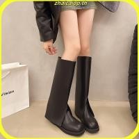 ราคา รองเท้าบูทผู้หญิงส้นแบนรองเท้าบูทสูงแบบสวมหัวกลมยาง (27372225377)