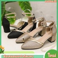 ราคา รองเท้าแตะ ส้นหนา หัวแหลม แต่งหัวเข็มขัด แฟชั่นสําหรับผู้หญิง (40156653255)