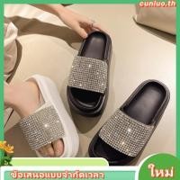 ราคา รองเท้าแตะส้นเตารีดประดับเพชร Rhinestone สำหรับผู้หญิง (24188681651)