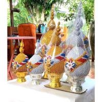 ราคา พานพุ่มเงินพานพุ่มทองแบบผ้าดิ้นทรายสีเงินและสีทอง สินค้าเริ่มจากเบอร์ 4 กว้าง 4 นิ้ว ค่ะ (21887314118)