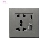 ราคา KFL ขายดี แผงปลั๊กไฟ 2100MA USB 13A UK Type C แบบติดผนัง (22720487753)