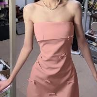 ราคา ชุดเดรสสั้นมีโบว์สีชมพู แบบไม่มีสาย เซ็กซี่และเก๋ไก๋ เหมาะสำหรับงานเลี้ยงและวันเกิด (42174489696)