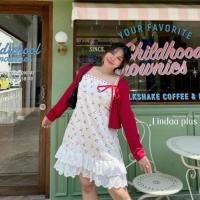 ราคา Chubby Supi CHERRY DRESS เดรสสายเดี่ยวลายเชอรี่มาพร้อมเสื้อคลุม lin03 (26850287262)