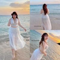 ราคา Chubby Supi ชุดเซ็ท เสื้อคล้องคอ กระโปรง ผ้าลูกไม้ mai ชุดไปทะเลสาวอวบ (28980044747)