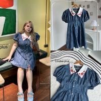 ราคา Chubby Supi เดรสคอปกปักกุหลาบ ผ้าสียีนส์ lin เดรสสาวอวบ (27967386546)