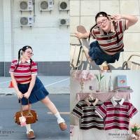 ราคา Chubby Supi YUZU POLO TOP เสื้อโปโลลายทาง wa เสื้อผ้าสาวอวบ (28228518575)