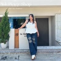 ราคา Chubby Supi กางเกงยีนส์แต่ง ขาดทรงกระบอก pp กางเกงยีนส์สาวอวบ เสื้อผ้าสาวอวบอ้วน (25187360476)