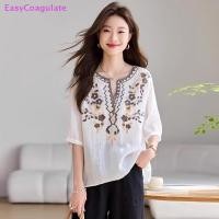 ราคา เสื้อสวมหัวหลวมสไตล์ retro ทำจากผ้าฝ้ายและลินิน เหมาะสำหรับอากาศร้อน (43069136351)