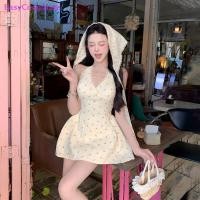 ราคา เดรสHaltermaterialลูกไม้วินเทจสำหรับผู้หญิง สไตล์A linedอกไม้หวานๆ สไตล์วันหยุดฤดูร้อน (29693234929)