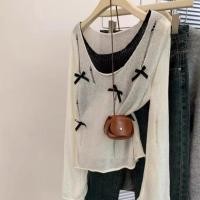 ราคา เสื้อถักไหมพรม แขนยาว ผู้หญิง แต่งเย็บดีเทลสองชั้น ฟิลเกาหลี ติดโบว์ (41768410328)