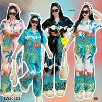 ราคา TW20683 Set 3 ชิ้น เสื้อปกฮาวาย กางเกงขายาว สายผูกโบว์ (27306726843)