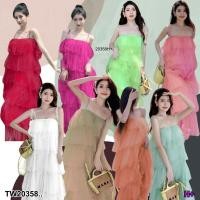 ราคา TW20358 เดรสยาวผ้ามุ้งระบายชั้น (28710206127)