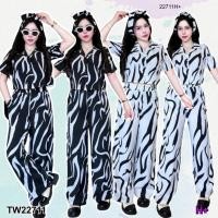 ราคา TW22711 Set 3 ชิ้น ม้าลาย เสื้อเชิ้ตครอป กางเกงขายาว กับสายผูก (53051024675)