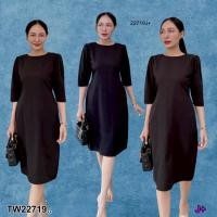 ราคา TW22719 เดรสแขนยาวเลยศอก ทรงเข้ารูป ซิปหลังใส่ง่าย เนื้อผ้าบาร์บี้นุ่มเกรดดี (50001200048)