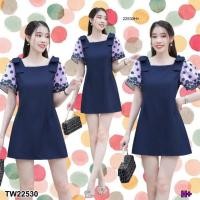 ราคา TW22530 10Dee Dress เดรสโบว์ไหล่ แขนพิมพ์ลาย (44052990419)