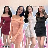 ราคา TW20829 เดรสสั้นผ้าวิ้งค์ปาดไหล่ (44004480301)